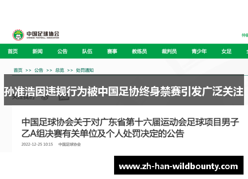 孙准浩因违规行为被中国足协终身禁赛引发广泛关注